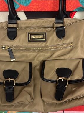 Calvin Klein Khaki Tote with Black Trim and Gold Hardware